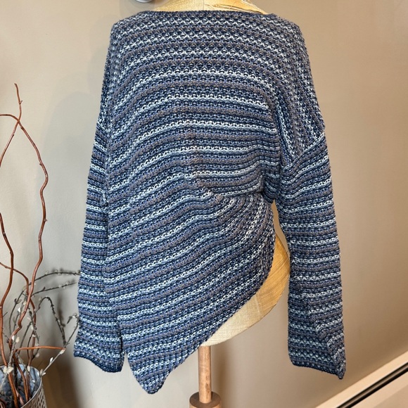 90s Express Tricot Chunky‎ Knit Sweater S Oversized Blue Coastal Cotton Boucle - Picture 1 of 11